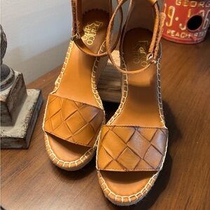 Franco Sarto Brown wedge sandals woven jute heel Leather Strap espadrille Size 6